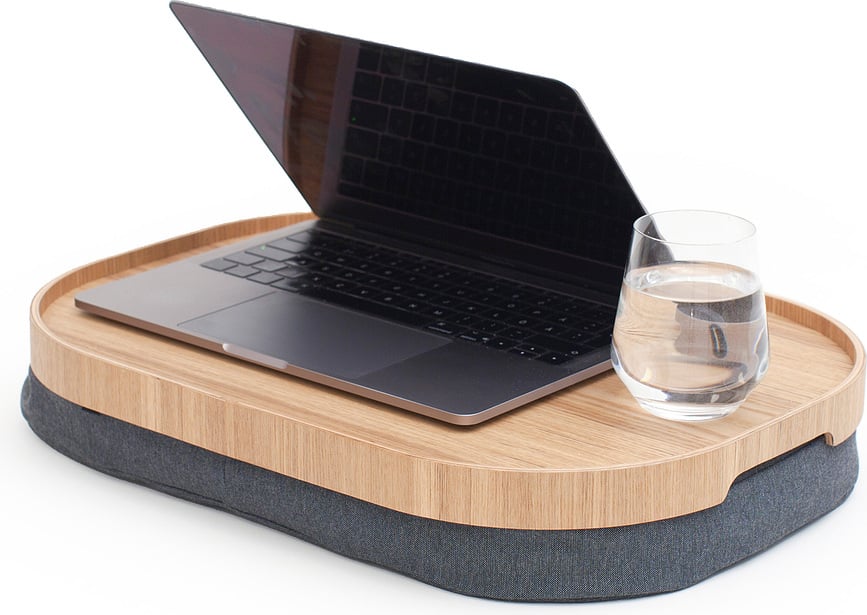 Δίσκος Laptray, οβάλ, L, ξύλο καρυδιάς, με αντιολισθητική επίστρωση, με γκρι μαξιλάρι