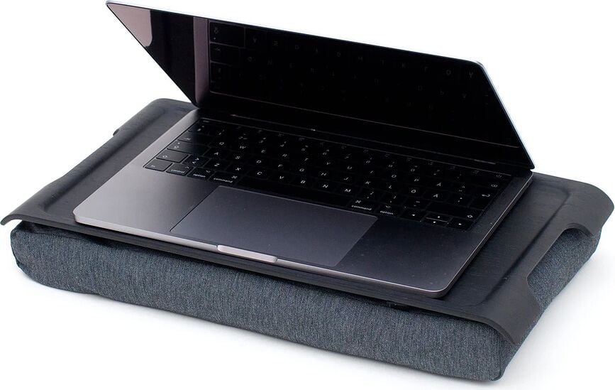 Δίσκος Laptray Mini, καρυδί, με αντιολισθητική επιφάνεια, με γκρι μαξιλάρι