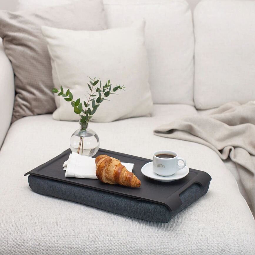 Δίσκος Laptray Mini, καρυδί, με αντιολισθητική επιφάνεια, με γκρι μαξιλάρι