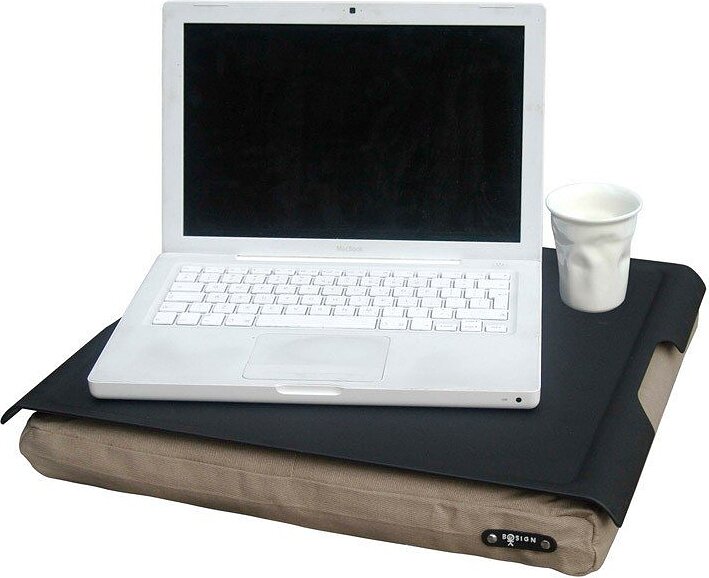 Laptray Pladenj z protizdrsno površino, črn, s sivo blazino