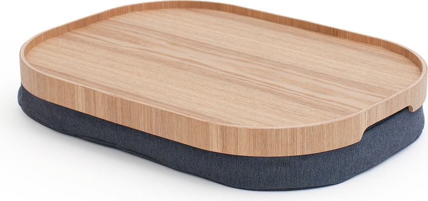 Laptray Plateau de Genoux ovale, taille L, en bois de saule, avec revêtement antidérapant, coussin gris