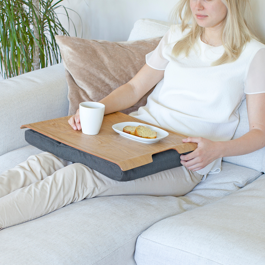 Plateau Laptray avec coussin, en osier de saule, couleur sable