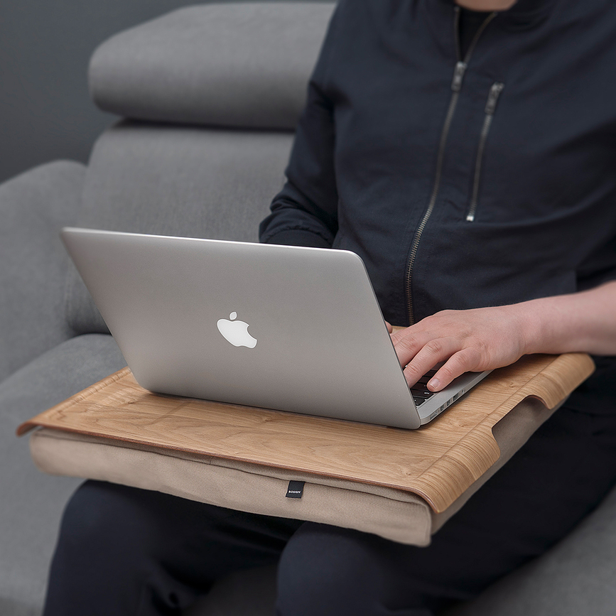 Plateau Laptray avec coussin, en osier de saule, couleur sable