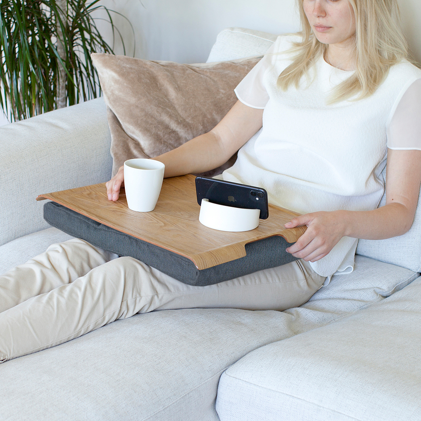 Plateau Laptray avec coussin, en osier de saule, couleur sable