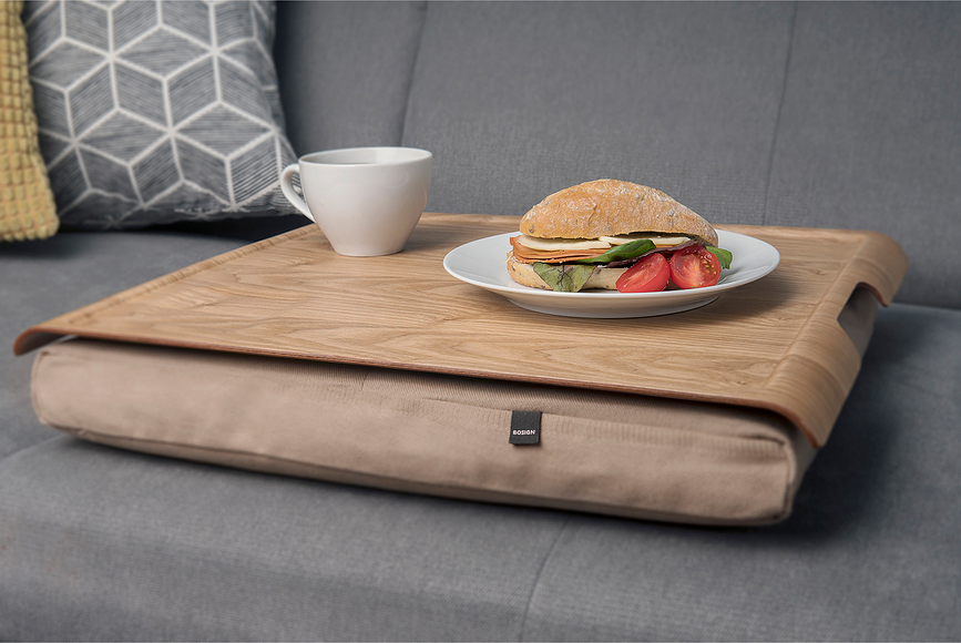 Plateau Laptray avec coussin, en osier de saule, couleur sable