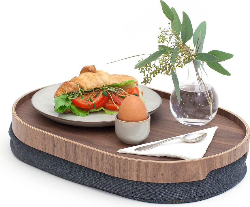 Laptray Plateau ovale, taille M, en bois de saule, antidérapant, avec coussin gris