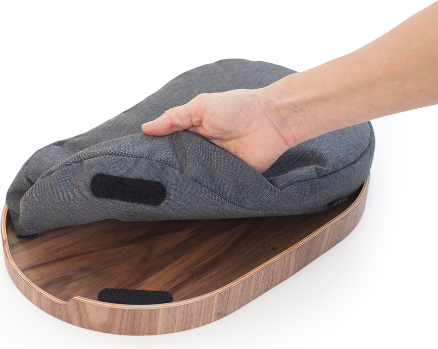 Laptray Plateau ovale, taille M, en bois de saule, antidérapant, avec coussin gris