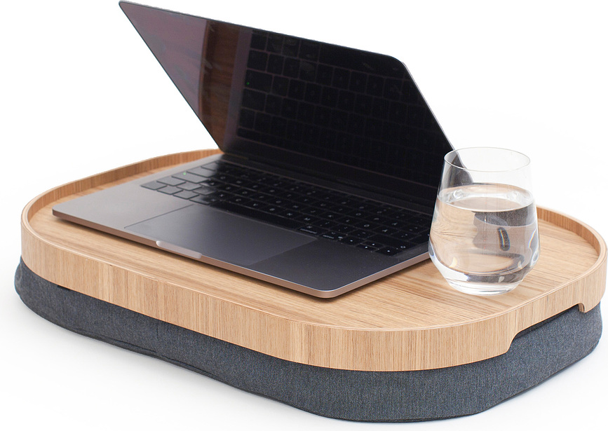 Laptray Poslužavnik ovalni L s protukliznim premazom vrbovo drvo mat crni sa sivim jastukom