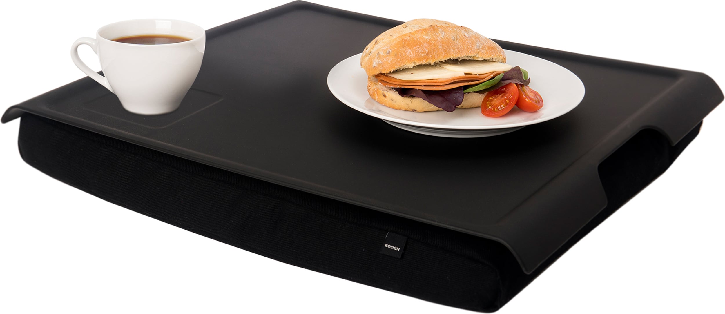 Laptray Tablett schwarz mit Anti-Rutsch-Beschichtung mit schwarzen Kissen