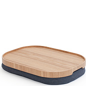 Laptray Tray L oval willow wood with anti-slip coating and with a grey cushion
