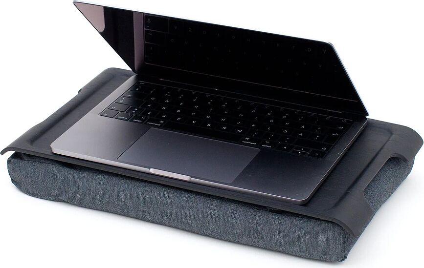 Mini Laptray Pladenj za naročje, oreh, s protizdrsno prevleko, s sivo blazino