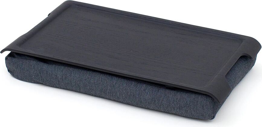 Mini Laptray Plateau pour genoux antidérapant, noir mat, avec coussin gris