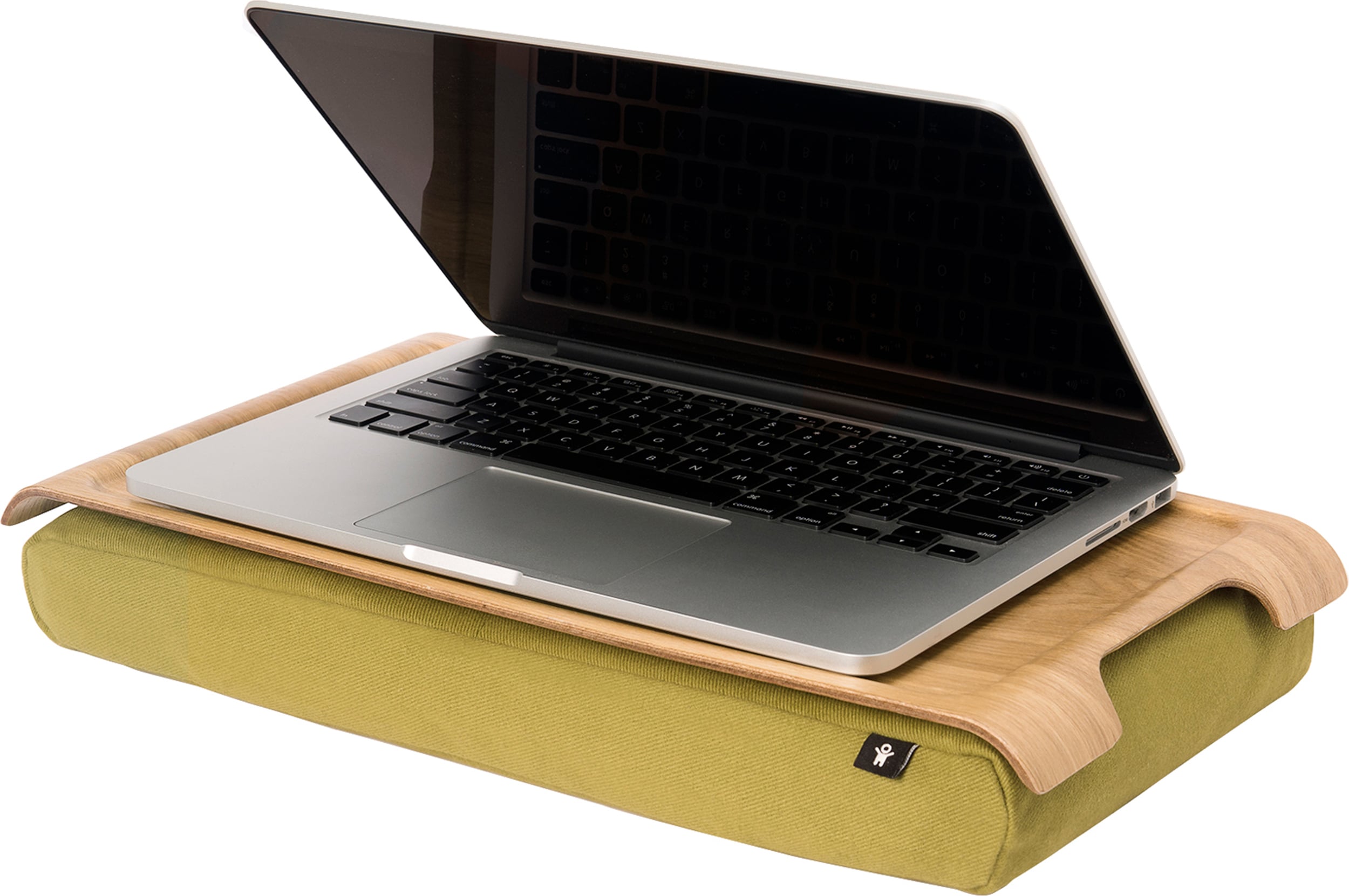 Mini Laptray Tablett natürlich mit olivenfarbenem Kissen
