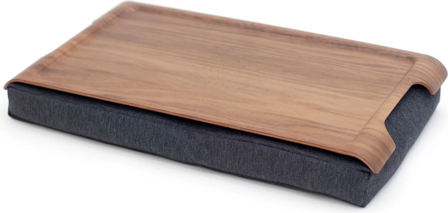 Mini Laptray Tablett Nuss mit Anti-Rutsch-Beschichtung mit grauem Kissen