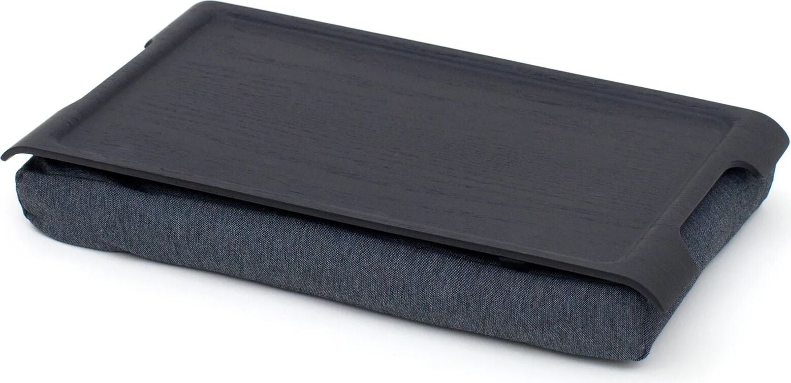 Mini Laptray Tablett schwarz matt Weide mit Anti-Rutsch-Beschichtung mit grauem Kissen