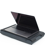 Mini Laptray Tray black plastic with anti-slip coating and with a grey cushion