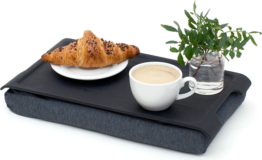 Mini Laptray Plateau pour genoux antidérapant, couleur noyer, avec coussin gris