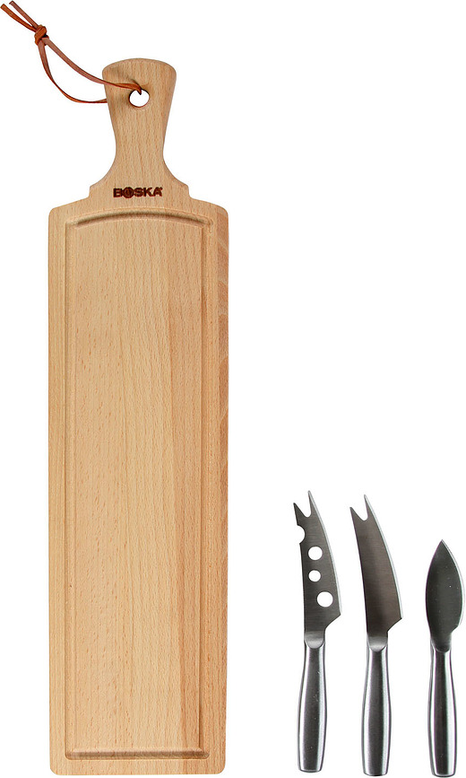 Juego de Cuchillos para Queso y Tabla de Servir Amigo, Set de 4 piezas