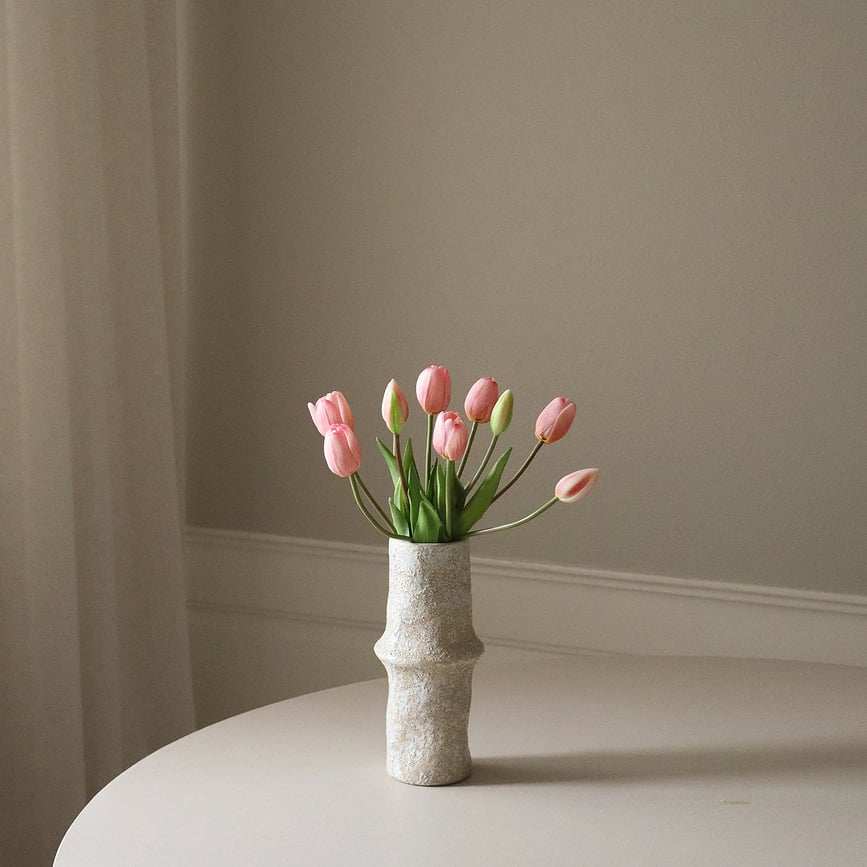 Botane kunstige blomsterbuket, tulipaner, 35 cm, lyserød