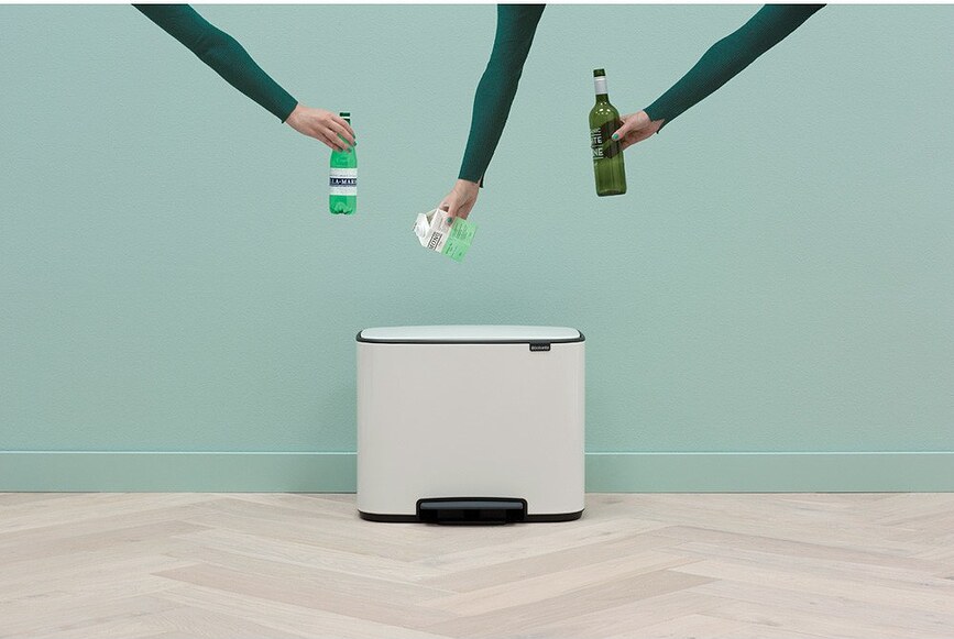 Bo Poubelle à pédale, double compartiment 11 L + 23 L, acier mat