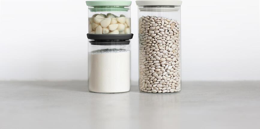 Contenedores de cocina de cristal Brabantia, gris y verde, Pack de 3 unidades