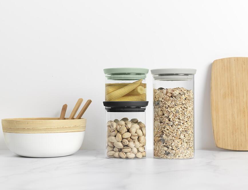 Contenedores de cocina de cristal Brabantia, gris y verde, Pack de 3 unidades