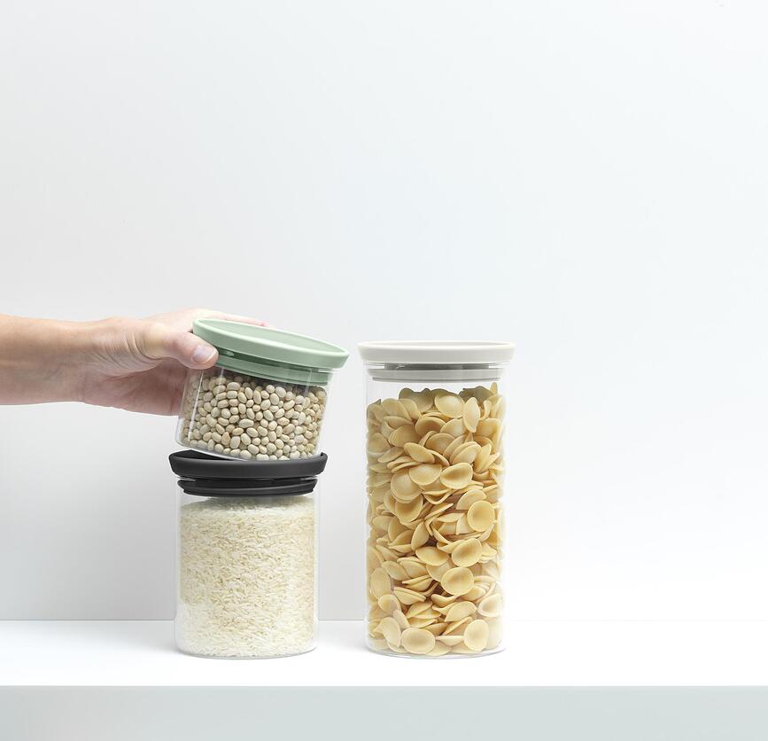 Contenedores de cocina de cristal Brabantia, gris y verde, Pack de 3 unidades