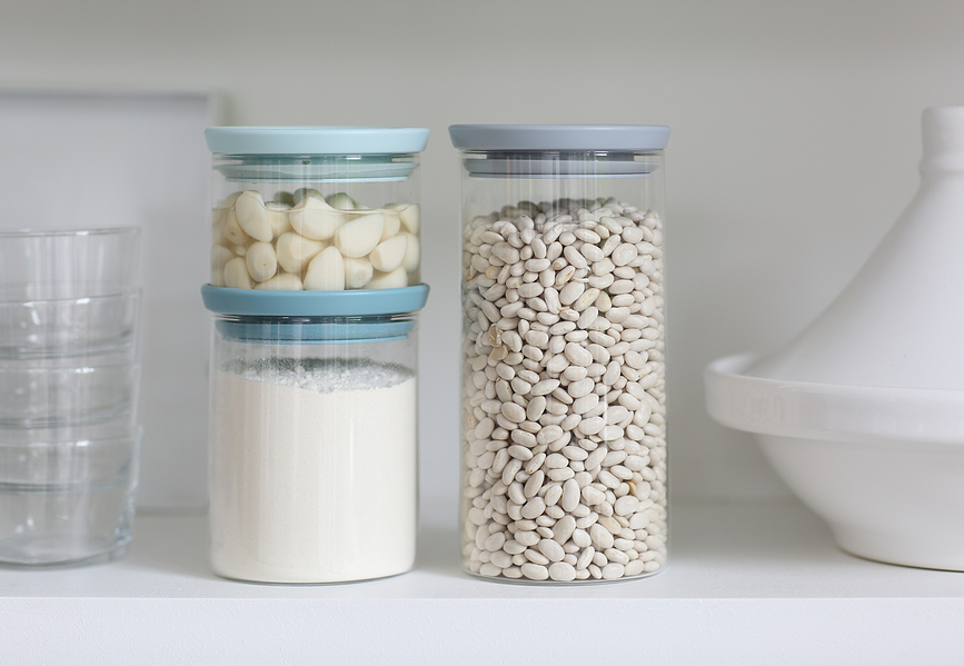 Contenedores de cocina de cristal Brabantia, gris y verde, Pack de 3 unidades