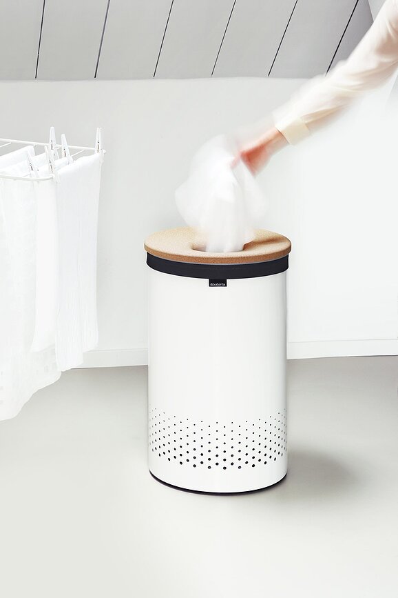 Brabantia Panier à Linge 60 L, blanc, avec couvercle noir