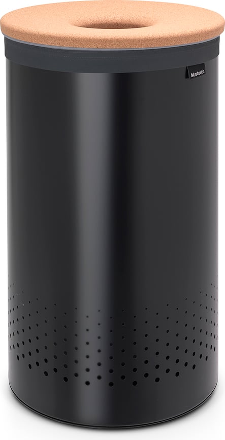 Brabantia Wäschekorb 60 l schwarz aus Stahl mit Korkdeckel