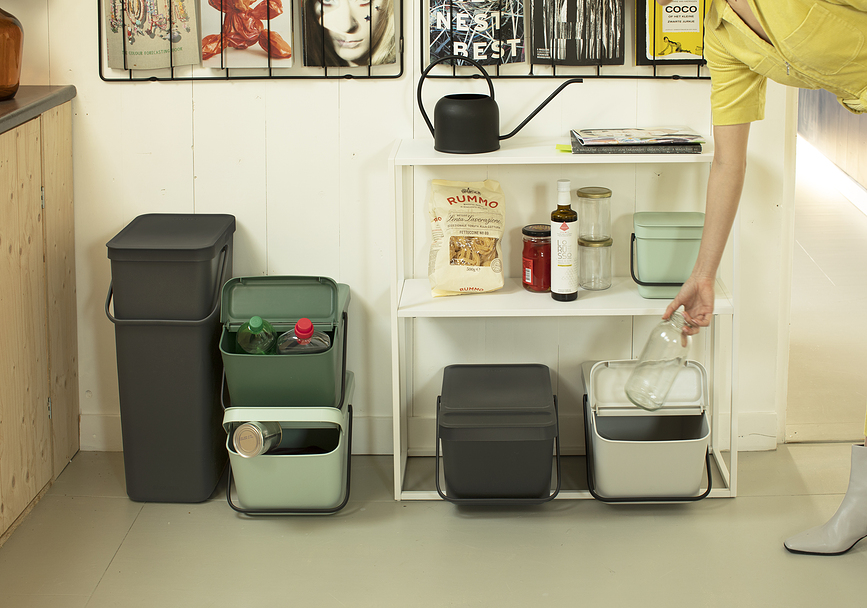 Cubo de Residuos Sort & Go, apilable, 20 l, verde jade