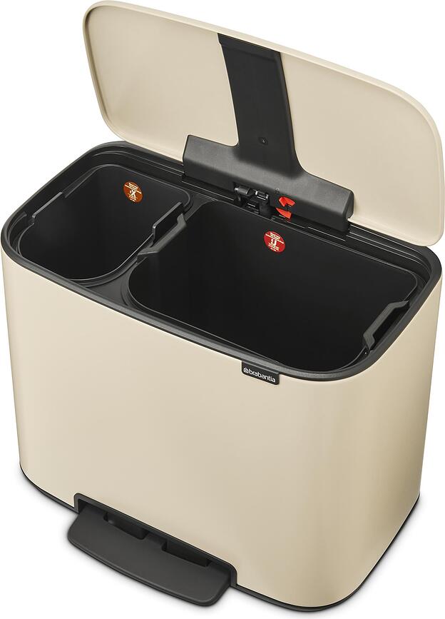 Cubo de basura de pedal Bo, doble compartimento, acero mate, 11 L + 23 L