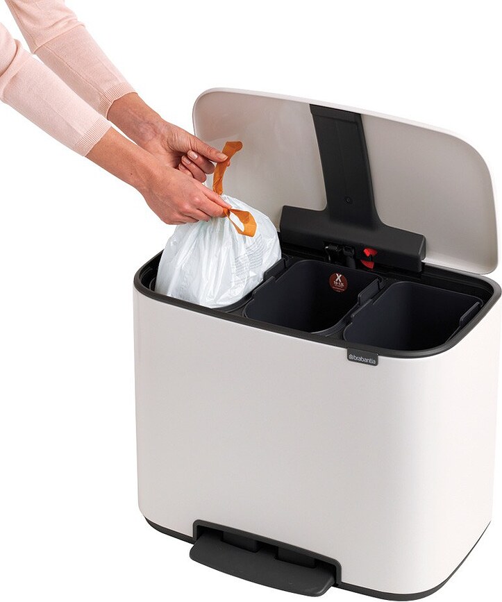Cubo de Basura de acero mate Bo, 3 x 11 L, de pedal, triple compartimento