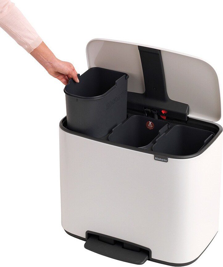 Cubo de Basura de acero mate Bo, 3 x 11 L, de pedal, triple compartimento