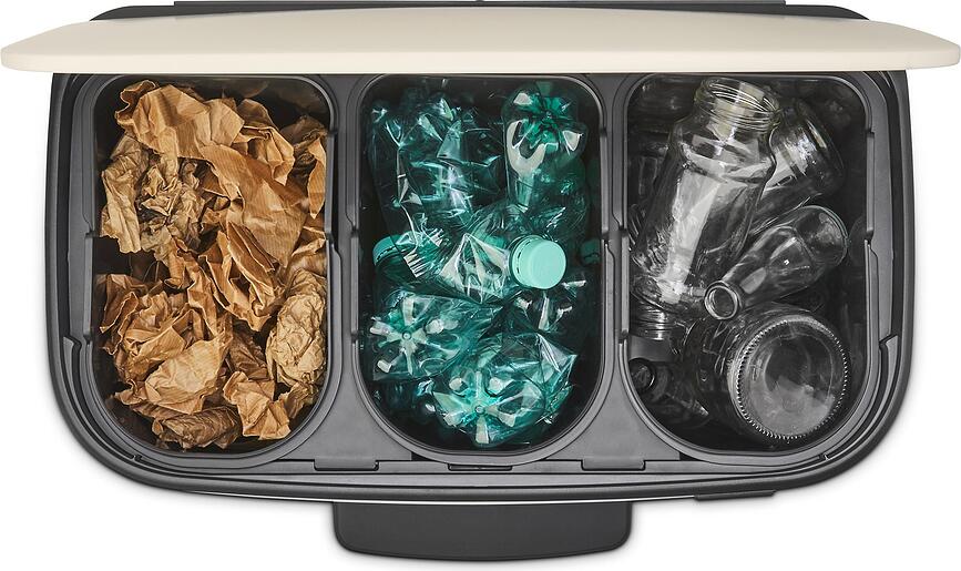 Cubo de Basura de acero mate Bo, 3 x 11 L, de pedal, triple compartimento