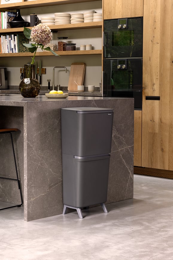 Cubo de basura para reciclaje SortUp Hi 25 + 10 + 10 l, gris oscuro