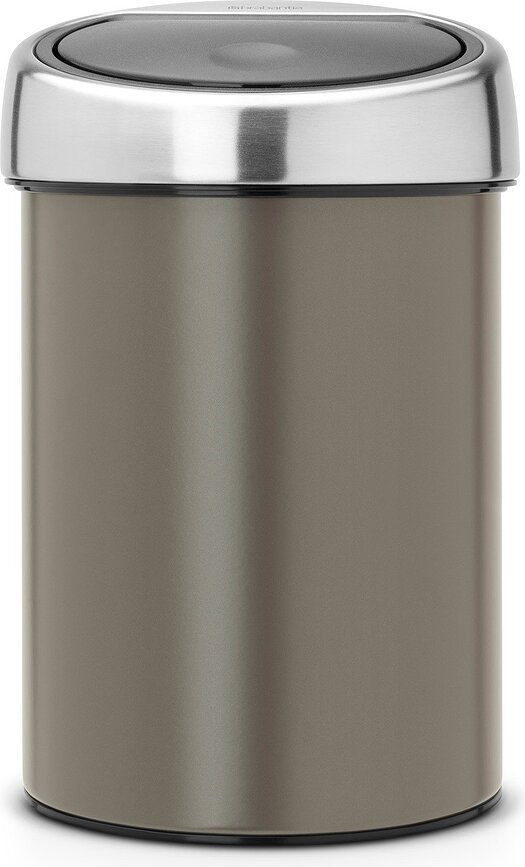 Cubo de Basura Touch Bin, 3 L, platino mate metálico, con tapa de acero