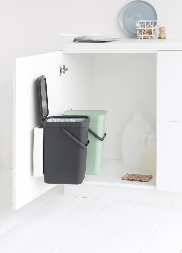 Cubo de reciclaje doble para armario Sort & Go, 2 x 12 L, gris y verde jade
