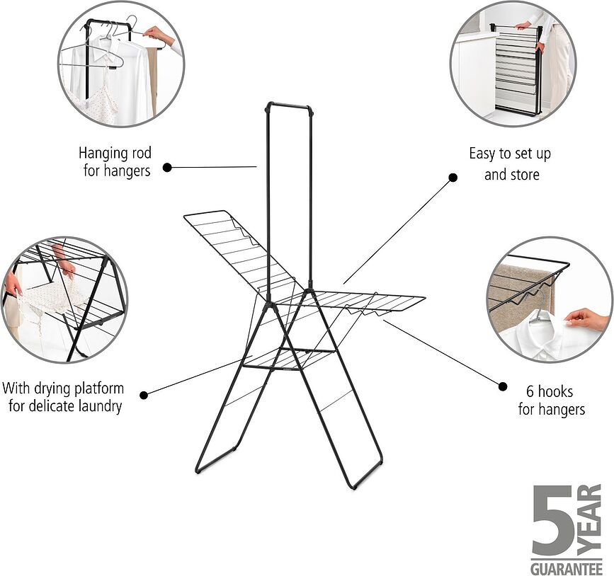 Hangon Sušilo Za Rublje s šipkom 127 cm mat crno