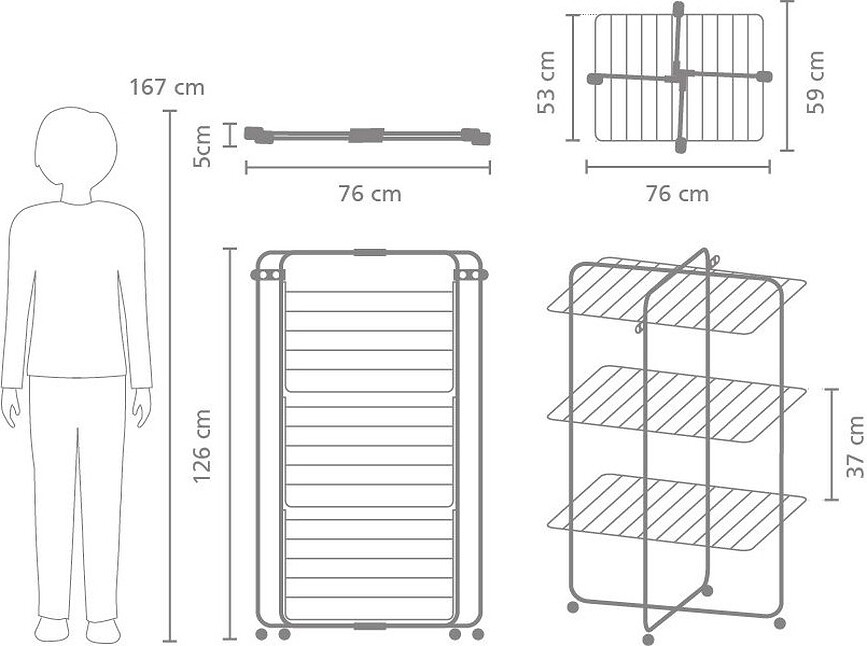 Hangon Tower Απλώστρα τριών επιπέδων, μαύρη