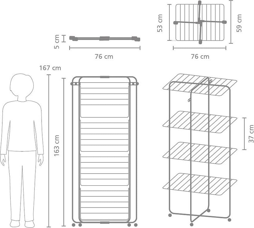 Hangon Tower Sušilnik za perilo, štirinivojski, črn