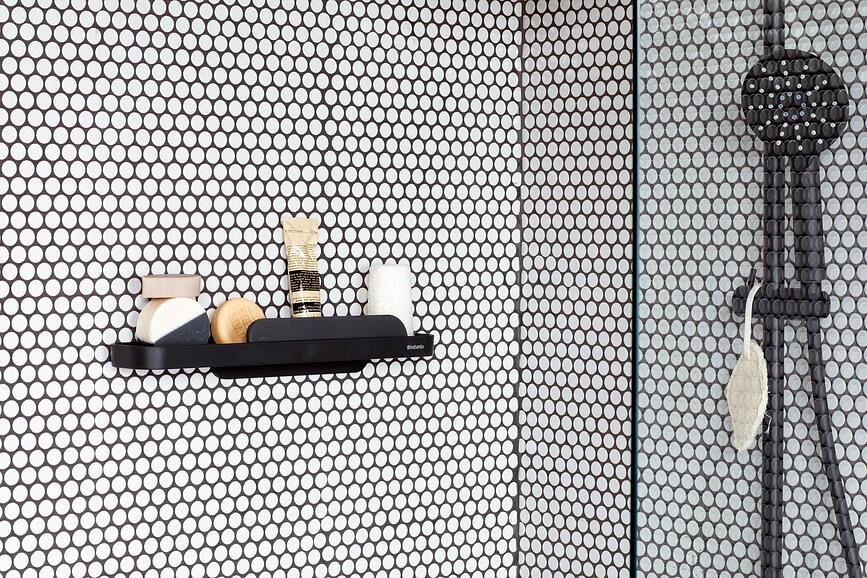 MindSet Tuš polica z brisalcem, temno siva