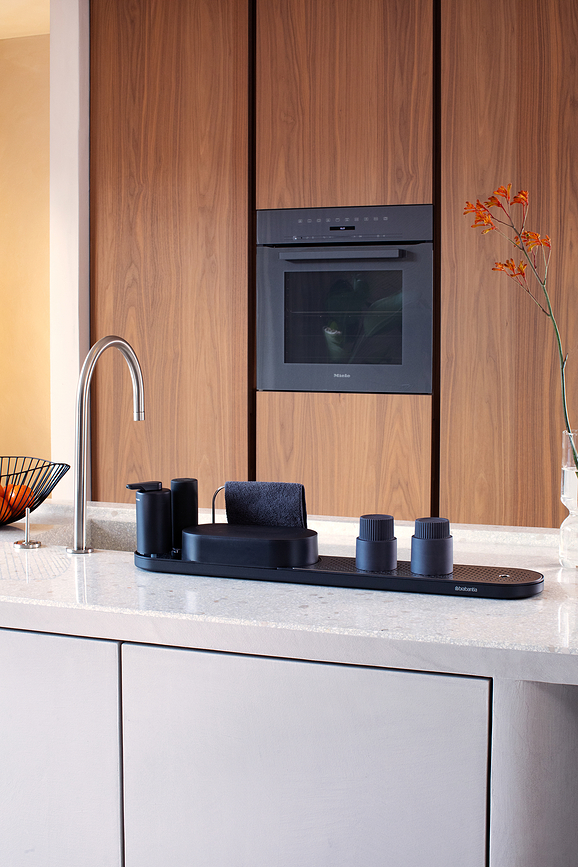 Organizador de Fregadero SinkStyle, gris, con escurreplatos y dispensadores, Set de 4 piezas