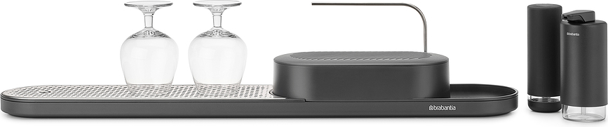 Organizador de Fregadero SinkStyle, gris, con escurreplatos y dispensadores, Set de 4 piezas