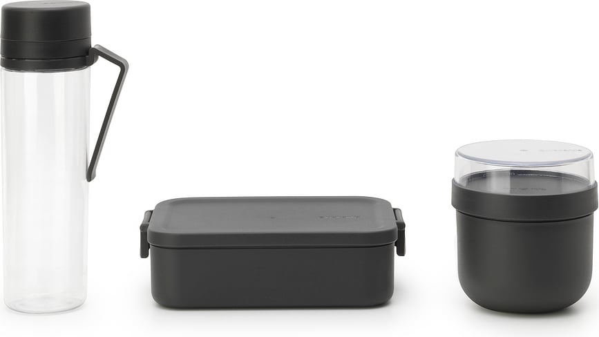 Set de Fiambreras y Botella Make & Take, grises, 3 piezas