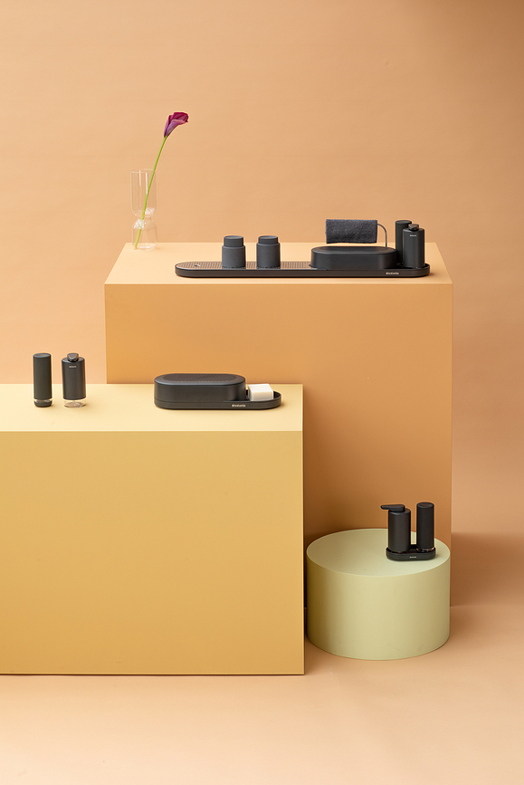 SinkStyle Distributeurs de Savon et de Liquide Vaisselle avec support, gris, Set 3 pièces