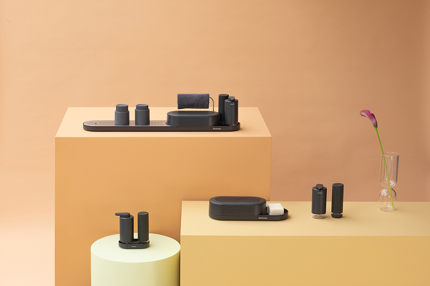 SinkStyle Organisateur d'Évier avec égouttoir et distributeurs, gris, Set 4 pièces