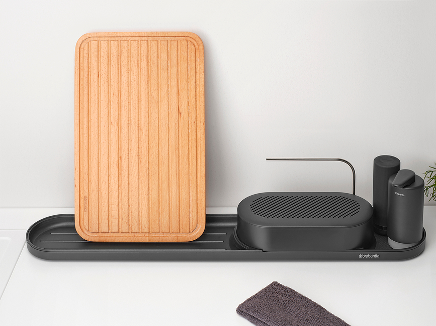 SinkStyle Organisateur d'Évier avec égouttoir et distributeurs, gris, Set 4 pièces