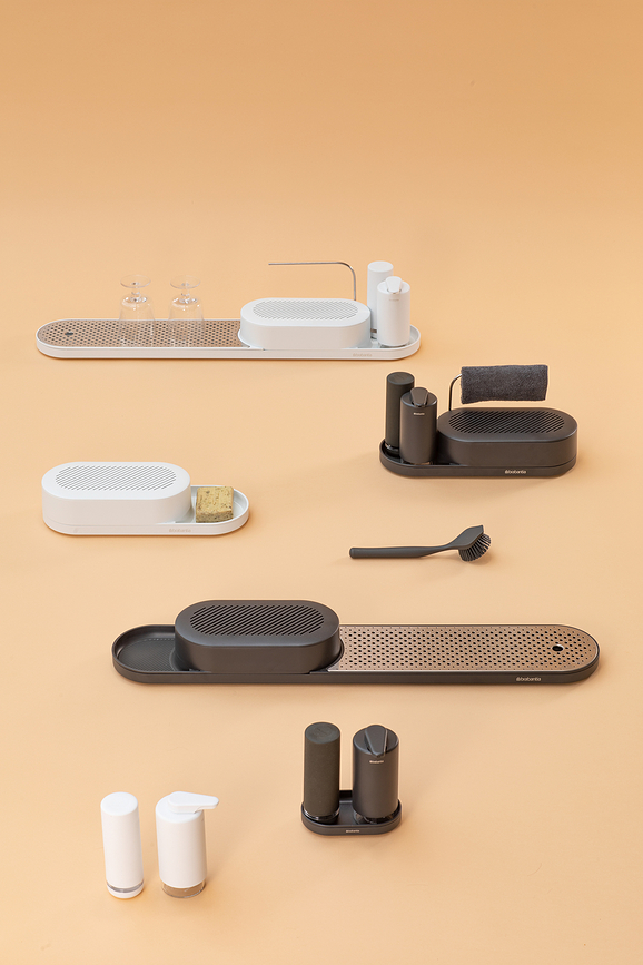 SinkStyle Organisateur d'Évier avec égouttoir et distributeurs, gris, Set 4 pièces