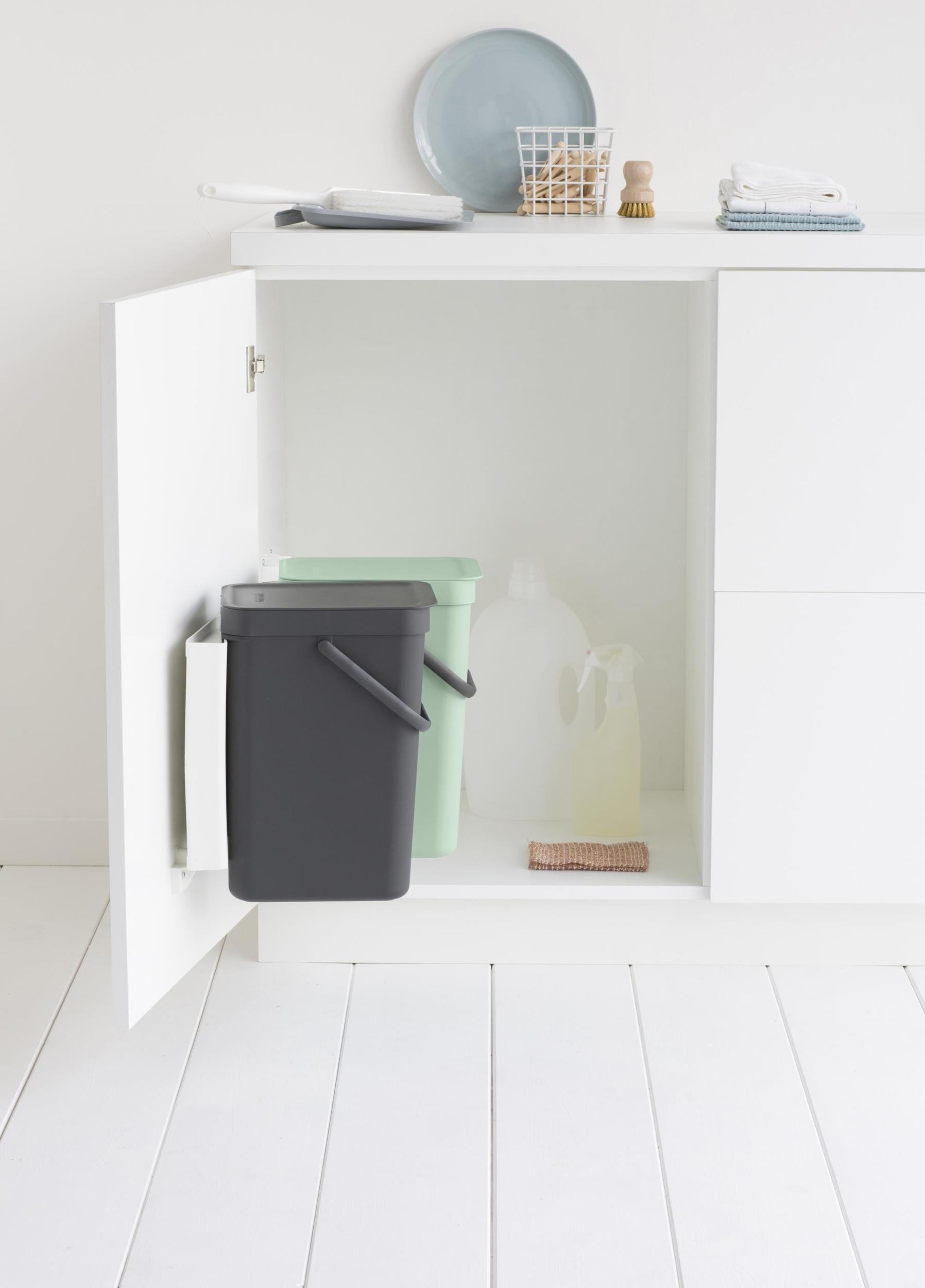 Brabantia Sort & Go Built-in Bin, Plastic, Grey/Mint, 12 Litre, Pack of 2